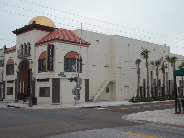 Richey Suncoast Theatre marquee and exterior in downtown New Port Richey, Florida